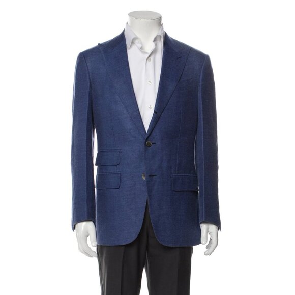 SUITSUPPLY Wool Linen Silk Navy Blue Suit Jacket Blazer